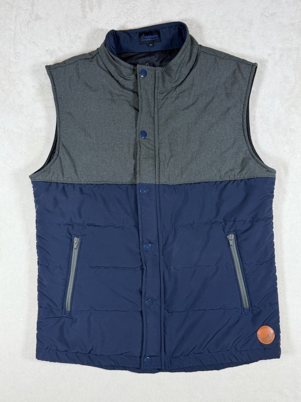 Men's Swannies Golf Two-Tone Quilted Puffer Vest - Navy & Gray Performance Prep